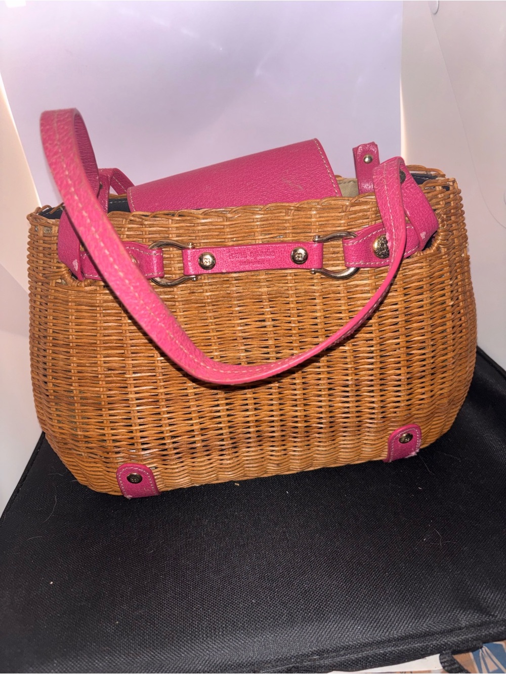 kate spade Woven Straw Bag with Pink Leather Trim